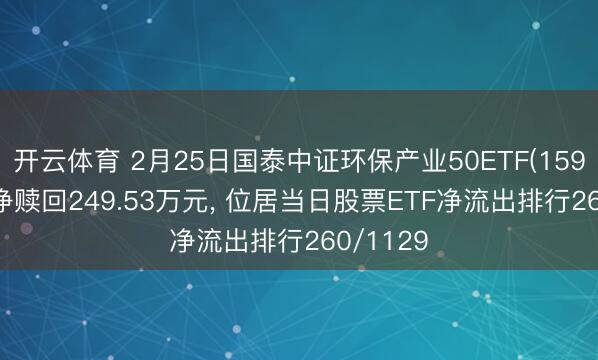 开云体育 2月25日国泰中证环保产业50ETF(159861)遭净赎回249.53万元， 位居当日股票ETF净流出排行260/1129